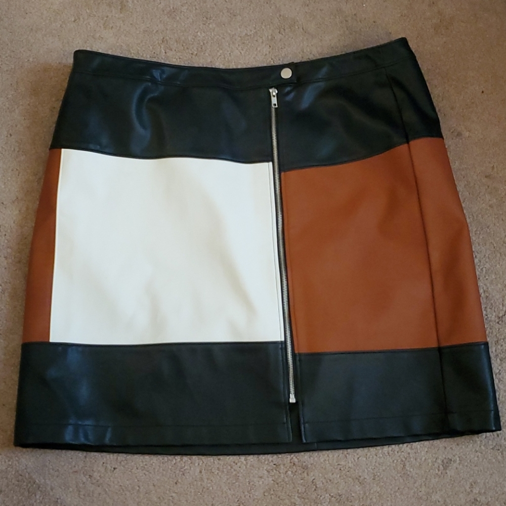 Faux leather colorblock skirt